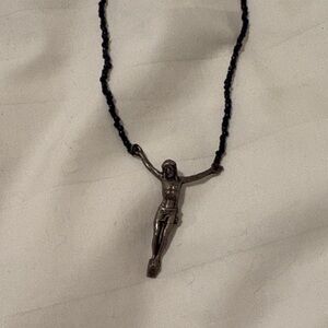 Black Beaded Crucifix Necklace